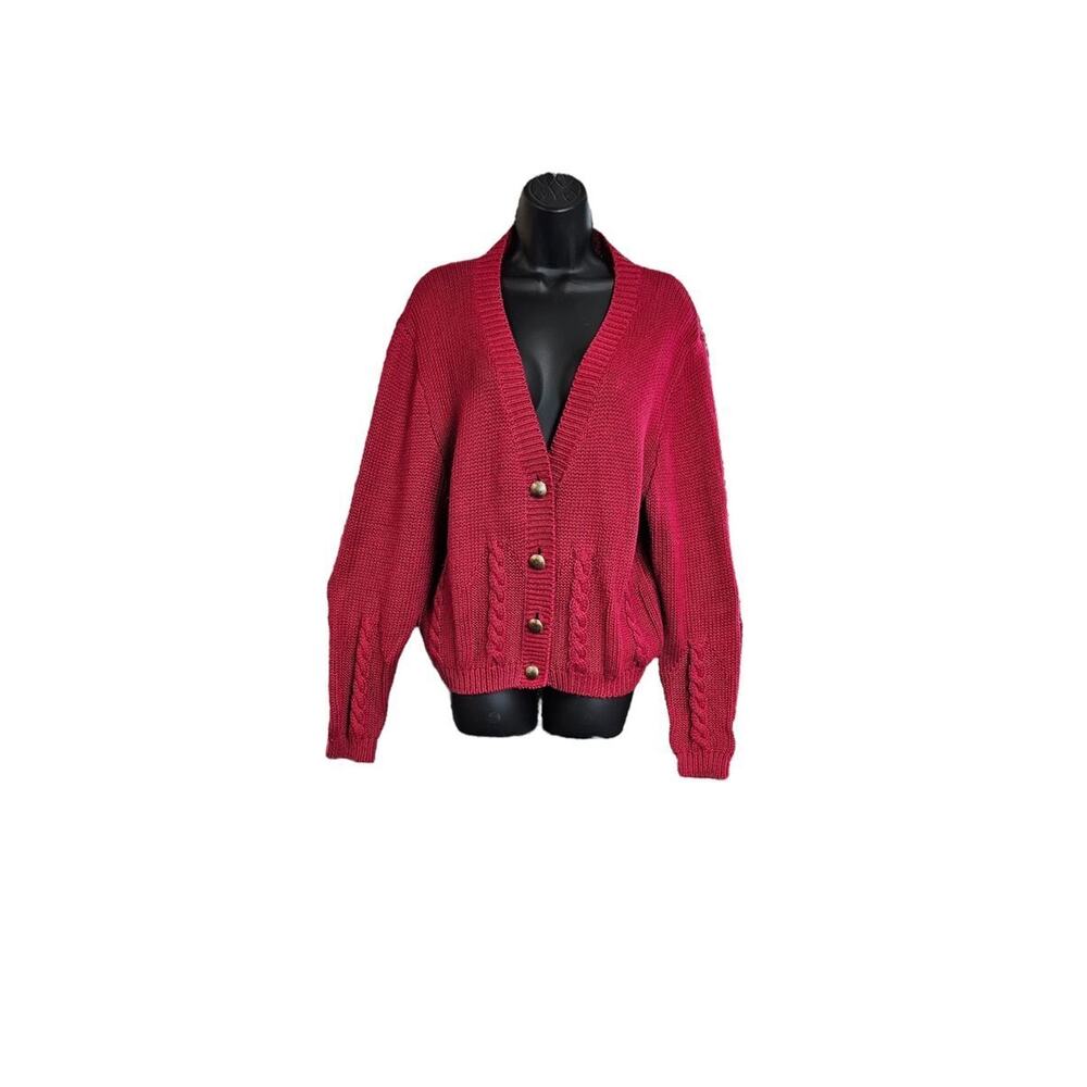 Vintage Worthington Dark Red Cable Gauge Cardigan Size Medium (Medium)